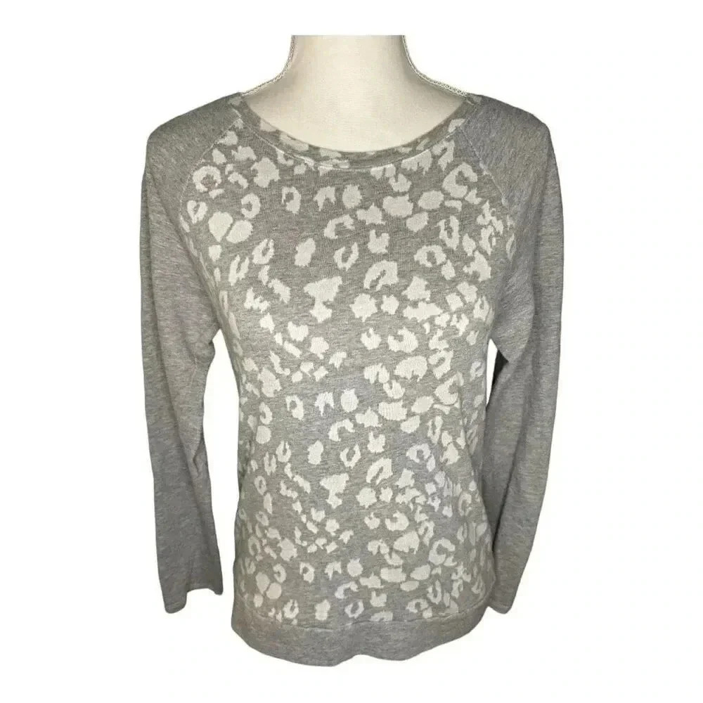Ann Taylor Loft Women’s Small 100% Cotton Gray & White Leopard Print Sweater